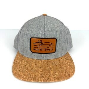 North Swell Mystic CT Mens Hat Heather Grey Cork Flat Brim Surf Cap Adjustable